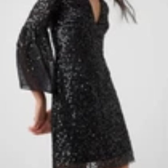 NWT French Connection Black Cellinne Glitter Sequin Dress - Size US 6 - Picture 2 of 7